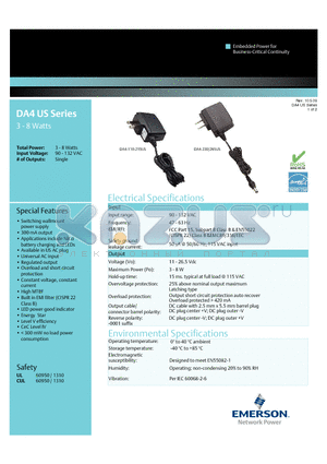 DA4-110US datasheet - Switching wallmount power supply 3 - 8 Watts