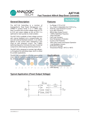 AAT1146 datasheet - Fast Transient 400mA Step-Down Converter