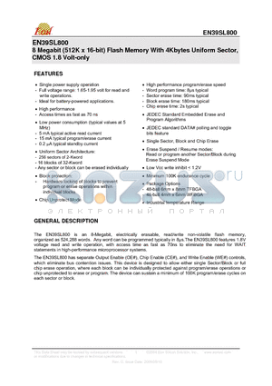 EN39SL800 datasheet - 8 Megabit (512K x 16-bit) Flash Memory With 4Kbytes Uniform Sector, CMOS 1.8 Volt-only