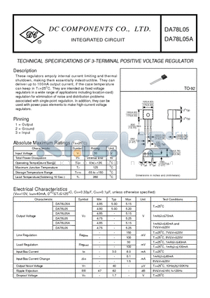 DA78L05 datasheet - TECHNICAL SPECIFICATIONS OF 3-TERMINAL POSITIVE VOLTAGE REGULATOR