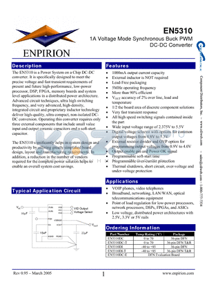 EN5310 datasheet - 1A Voltage Mode Synchronous Buck PWM DC-DC Converter