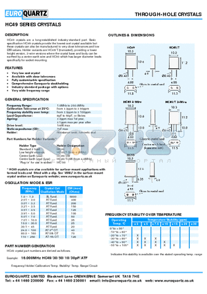 16.000HC4910201030-AT5 datasheet - THROUGH-HOLE CRYSTALS