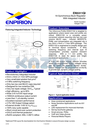 EN5311QI datasheet - 1A Synchronous Buck Regulator With Integrated Inductor