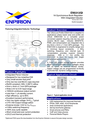 EN5312QI datasheet - 1A Synchronous Buck Regulator With Integrated Inductor