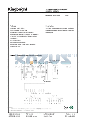 DA56-11YWA datasheet - 14.22mm (0.56INCH) DUAL DIGIT NUMERIC DISPLAY