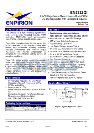 EN5322QI-E datasheet - 2 A Voltage Mode Synchronous Buck PWM DC-DC Converter with Integrated Inductor