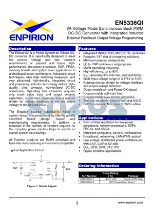 EN5336QI datasheet - 3A Voltage Mode Synchronous Buck PWM DC-DC Converter with Integrated Inductor External Feedback Output Voltage Programming