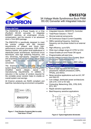 EN5337QI datasheet - 3A Voltage Mode Synchronous Buck PWM DC-DC Converter with Integrated Inductor