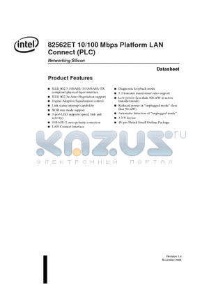 DA82562EM datasheet - 82562ET 10/100 Mbps Platform LAN Connect (PLC)