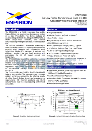 EN5339QI datasheet - 3A Low Profile Synchronous Buck DC-DC Converter with Integrated Inductor