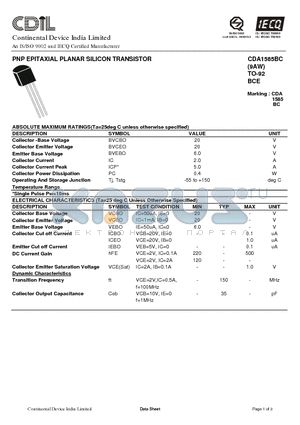 CDA1585BC datasheet - PNP EPITAXIAL PLANAR SILICON TRANSISTOR
