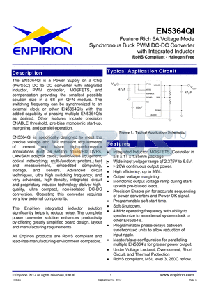 EN5364QI datasheet - Feature Rich 6A Voltage Mode Synchronous Buck PWM DC-DC Converter with Integrated Inductor