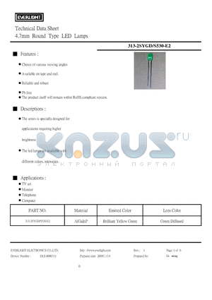 313-2SYGD-S530-E2 datasheet - 4.7mm Round Type LED Lamps