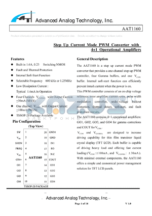 AAT1160 datasheet - Step Up Current Mode PWM Converter with 41 Operational Amplifiers