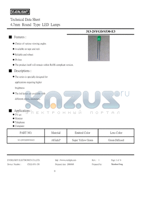 313-2SYGD/S530-E3 datasheet - 4.7mm Round Type LED Lamps