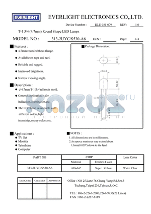 313-2UYC datasheet - T-1 3/4 (4.7mm) Round Shape LED Lamps