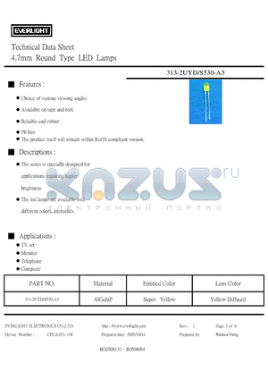 313-2UYD/S530-A3 datasheet - 4.7mm Round Type LED Lamps