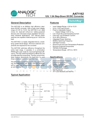 AAT1162 datasheet - 12V, 1.5A Step-Down DC/DC Converter