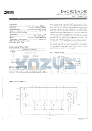 DAC-08GTAC datasheet - 10-BIT-PLUS-SIGN VOLTAGE-OUTPUT D/A CONVERTERS