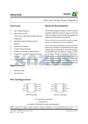 APL5330KAE-TRL datasheet - Dual Input 2A Low Dropout Regulator