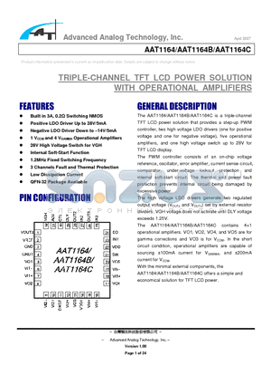 AAT1164-Q5-T datasheet - TRIPLE-CHANNEL TFT LCD POWER SOLUTION