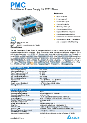 EN61000-4-6 datasheet - Panel Mount Power Supply 5V 35W 1Phase