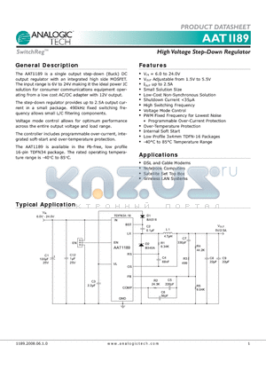 AAT1189 datasheet - High Voltage Step-Down Regulator