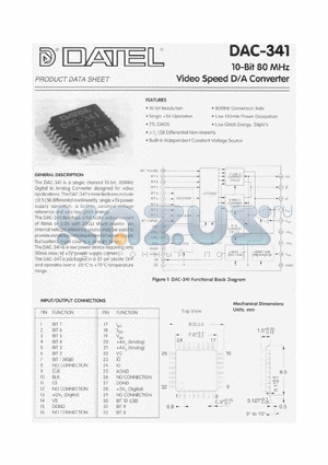 DAC-341 datasheet - 10-BIT 80 MHZ VIDEO SPEED D/A CONVERTER