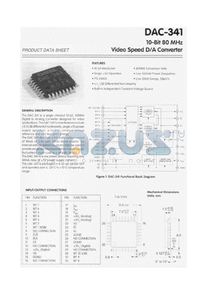 DAC-341 datasheet - 10-Bit 80 MHz Video Speed D/A Converter
