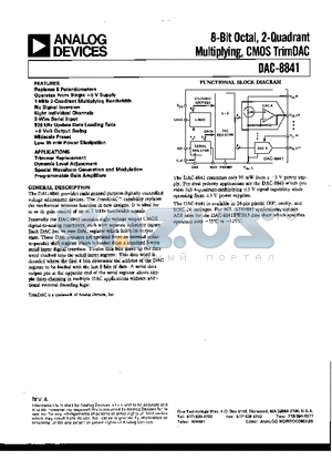 DAC-8841FS datasheet - 8-Bit Octal, 2-Quadrant Multiplying, CMOS TrimDAC