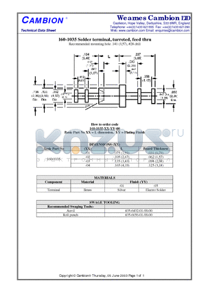 160-1035 datasheet - Solder terminal, turreted, feed thru