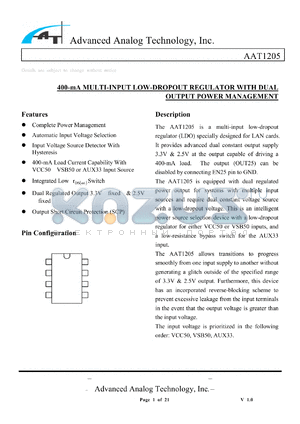 AAT1205-S-T datasheet - 400-mA MULTI-INPUT LOW-DROPOUT REGULATOR WITH DUAL OUTPUT POWER MANAGEMENT