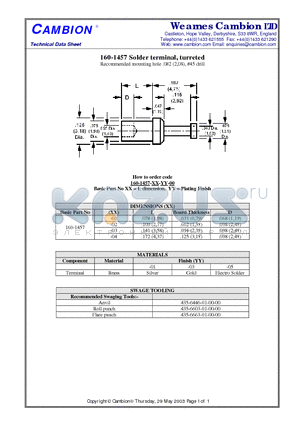 160-1457 datasheet - Solder terminal, turreted