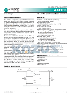 AAT1218 datasheet - 1A, 1.2MHz Synchronous Boost Converter