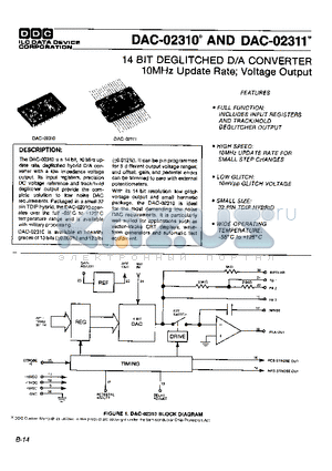 DAC-02311 datasheet - 14 BIT DEGLITCHED D/A CONVERTER 10MHz Update Rate Voltage Output