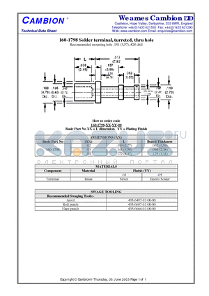 160-1798 datasheet - Solder terminal, turreted, thru hole