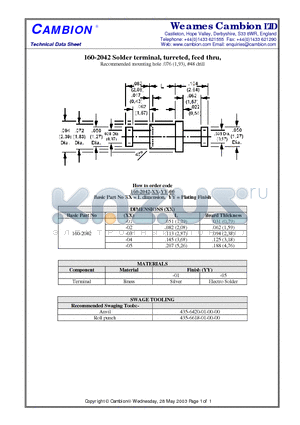 160-2042 datasheet - Solder terminal, turreted, feed thru