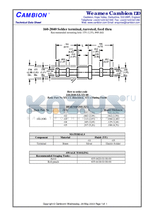 160-2040 datasheet - Solder terminal, turreted, feed thru