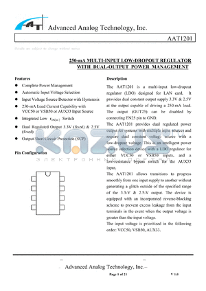 AAT1201-S-T datasheet - 250-mA MULTI-INPUT LOW-DROPOUT REGULATOR WITH DUAL-OUTPUT POWER MANAGEMENT