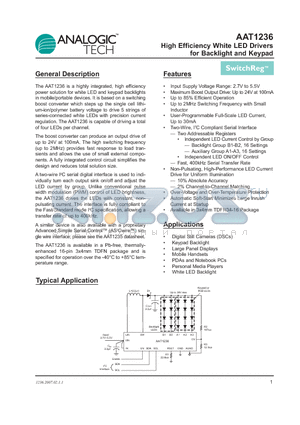 AAT1236IRN-T1 datasheet - High Efficiency White LED Drivers for Backlight and Keypad