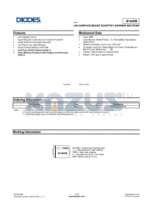 B140HB-13-F datasheet - 1.0A SURFACE MOUNT SCHOTTKY BARRIER RECTIFIER