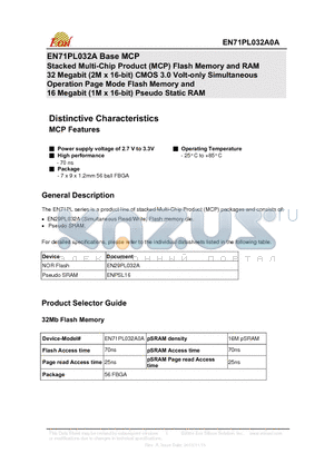 EN71PL032A0A-70CWP datasheet - Stacked Multi-Chip Product (MCP) Flash Memory and RAM