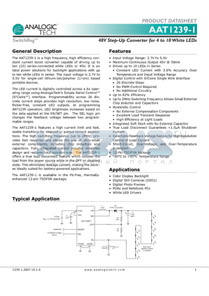 AAT1239-1 datasheet - 40V Step-Up Converter for 4 to 10 White LEDs