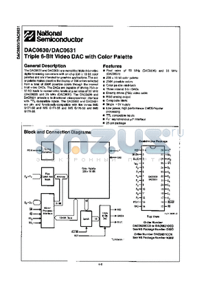 DAC0630 datasheet - Triple 6-Bit Video DAC with Color Palette