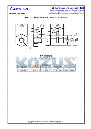 160-2381 datasheet - Solder terminal, turreted, 4-40 Thread