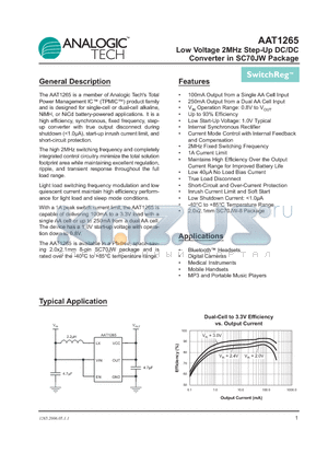 AAT1265 datasheet - Low Voltage 2MHz Step-Up DC/DC Converter in SC70JW Package