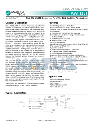 AAT1231_08 datasheet - Step-Up DC/DC Converters for White LED Backlight Applications