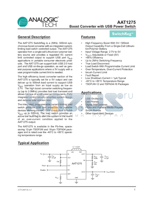 AAT1275IRN-5.0-T1 datasheet - Boost Converter with USB Power Switch