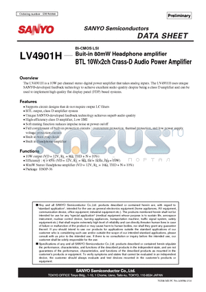 ENA0098 datasheet - Bi-CMOS LSI Buit-in 80mW Headphone amplifier BTL 10W2ch Crass-D Audio Power Amplifier