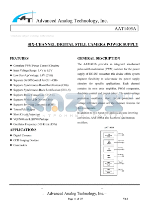 AAT1403A datasheet - SIX-CHANNEL DIGITAL STILL CAMERA POWER SUPPLY